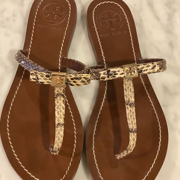 Tory Burch Bow Sandals Snake leather - Picture 1 of 4